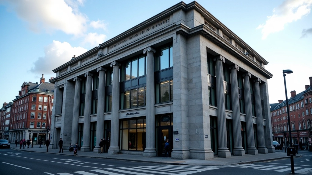 Central Bank of Ireland building facade with modern architecture in Dublin city center