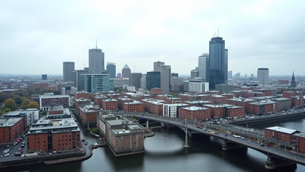 Urban Irish city landscape showing modern development alongside housing and infrastructure challenges