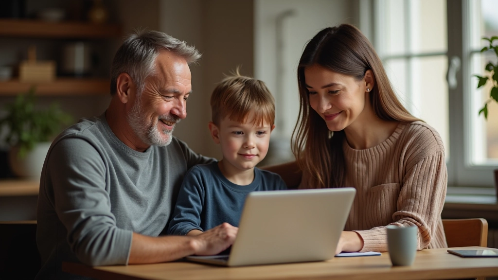 Perekonna ajalugu, kus perekonnaliikmed uurivad digitaliseeritud dokumente arvutil koos