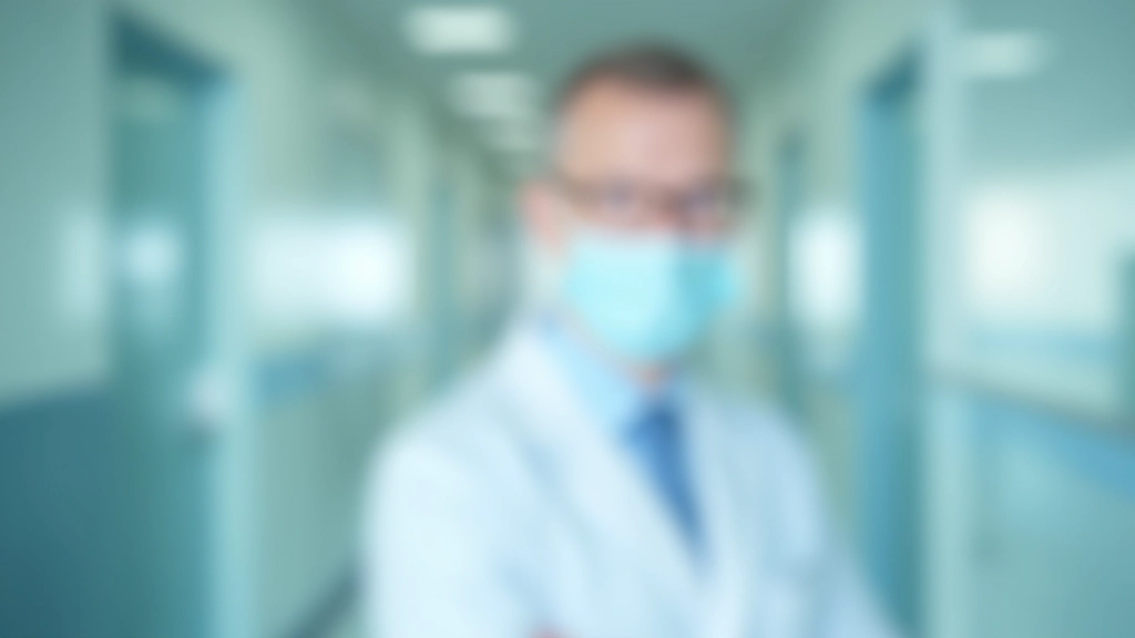 Healthcare professional in white coat working in a modern clinical setting with medical equipment and patient monitoring displays