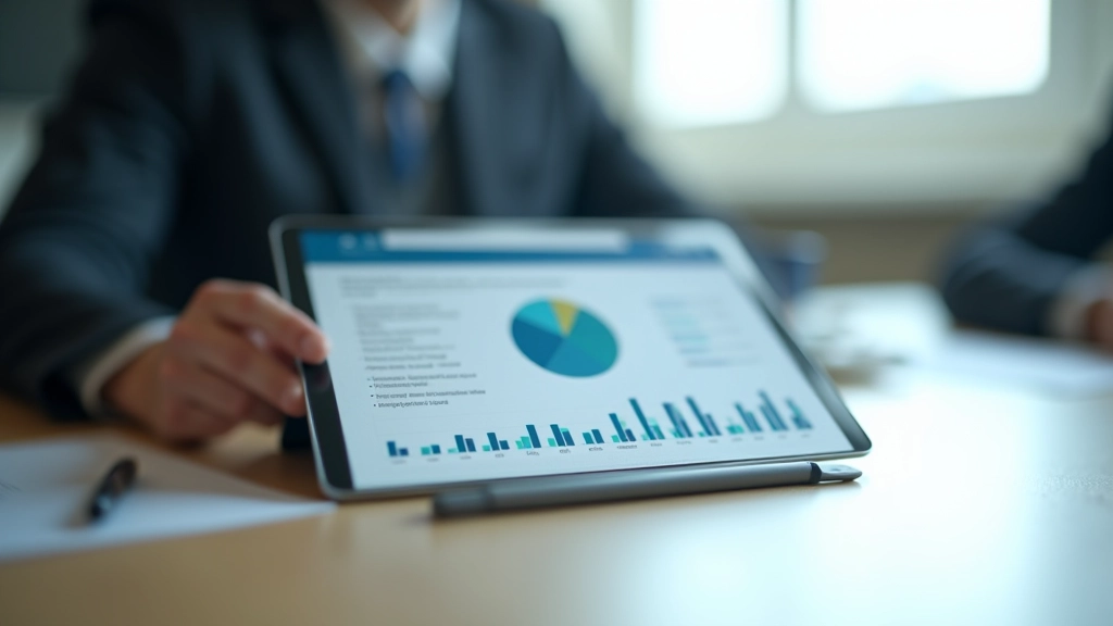 Employment statistics displayed on a modern tablet device in a business meeting room